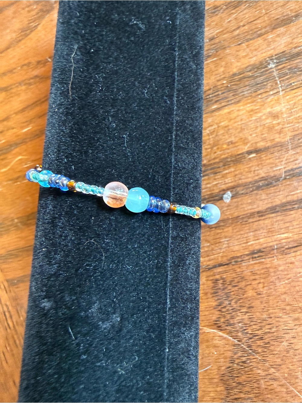 Handmade Blue & Teal Beaded Stretch Bracelet